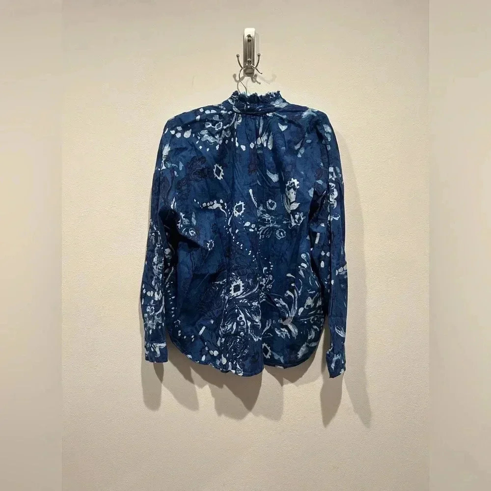 Anthropologie PILCRO Tavi Long Sleeve Blouse Indigo Dyed Blue / Size Small / - Picture 10 of 12